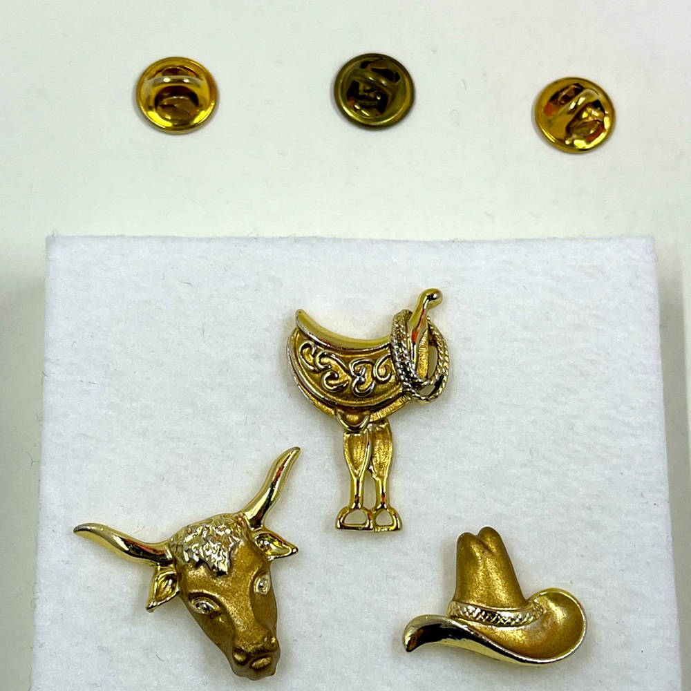 Lot of 3 Vintage Gold Plated Cowboy / Western Style Tac Pins